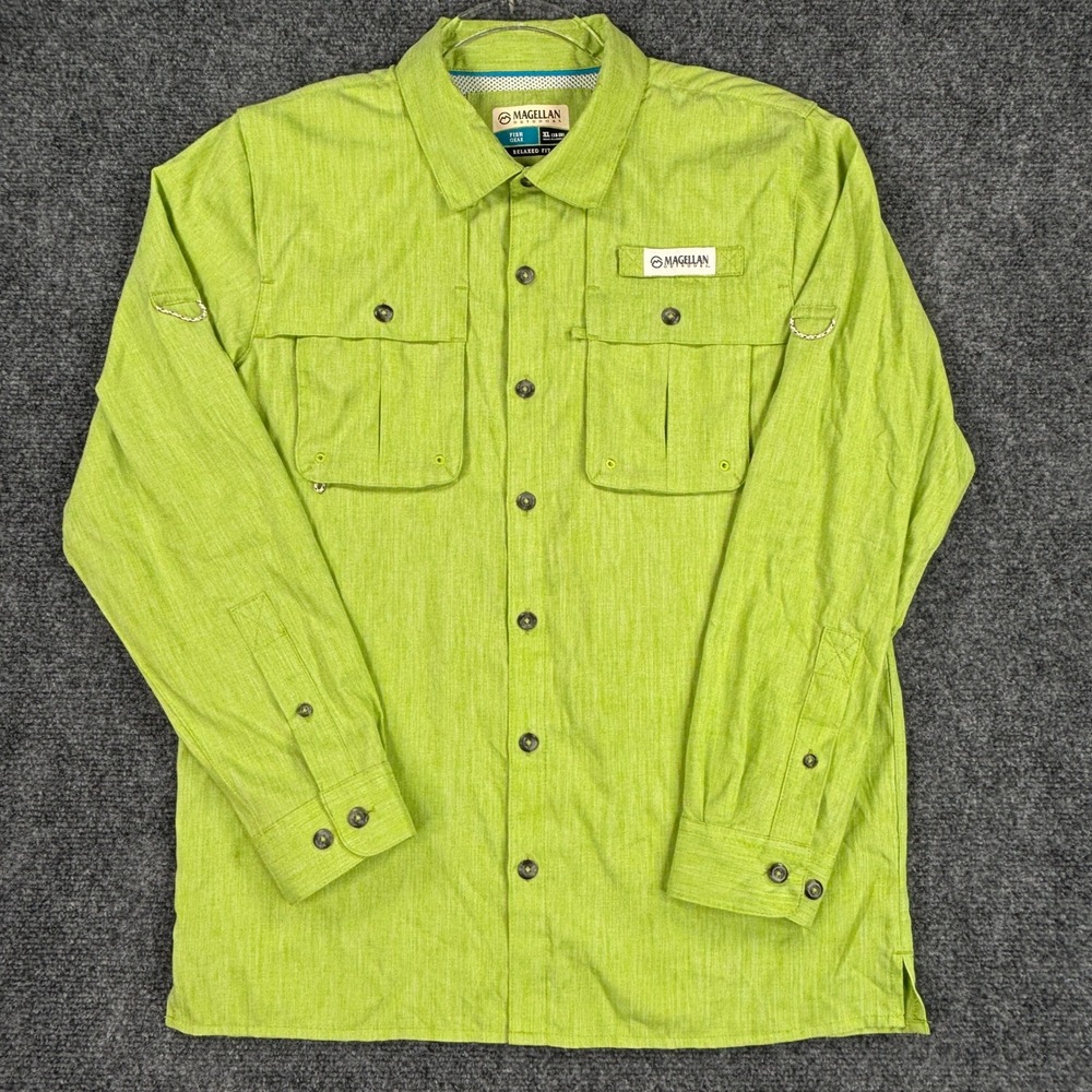 Magellan Outdoors Fish Gear Shirt Mens XL Green Long Sleeve Relaxed‎ Fit Fishing